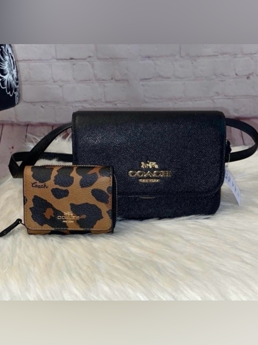 Coach Mini BRYNN Crossbody/LEOPARD Print Trifold Wallet 2pc Set